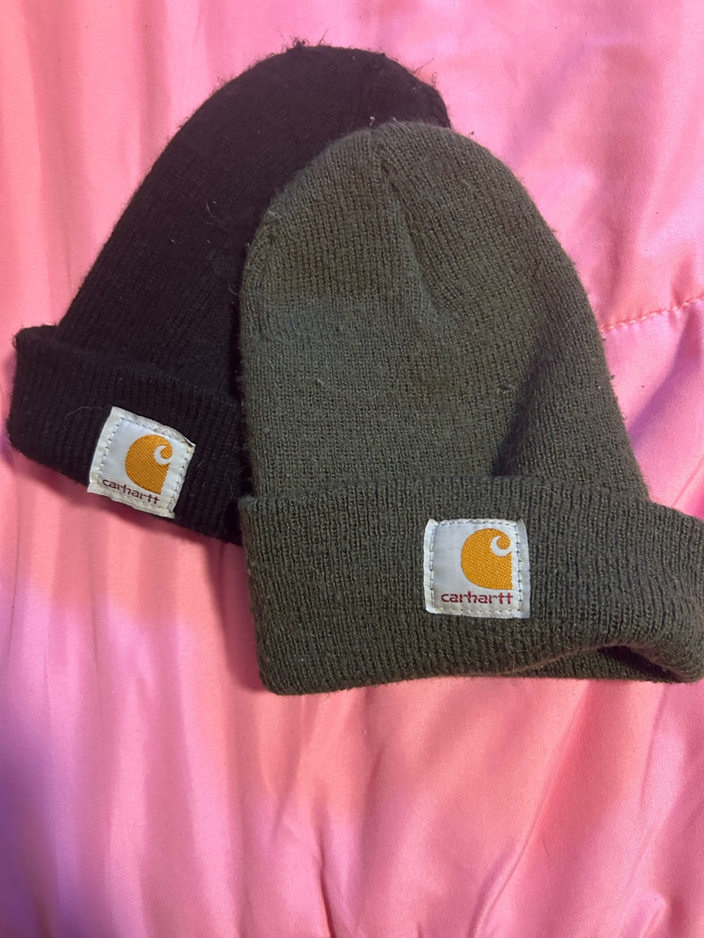 Carhartt Kids Beanie Set - Olive Green & Black with Logo Patch